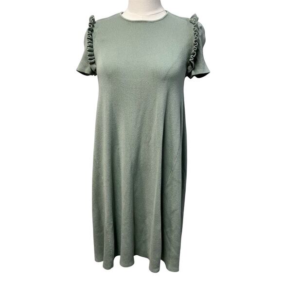 Zara Knit Sweater Dress Swing Ruffles Womens M‎ Viscose Spring Boho Feminine - Picture 1 of 13